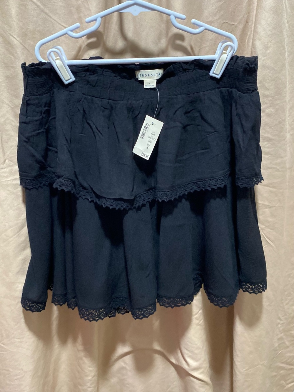 Aeropostale Black Tiered Mini Skirt with Lace Hem